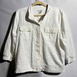 VTG C&B White Floral Embroidered Lightweight Button Up Shirt Jacket Cottage L